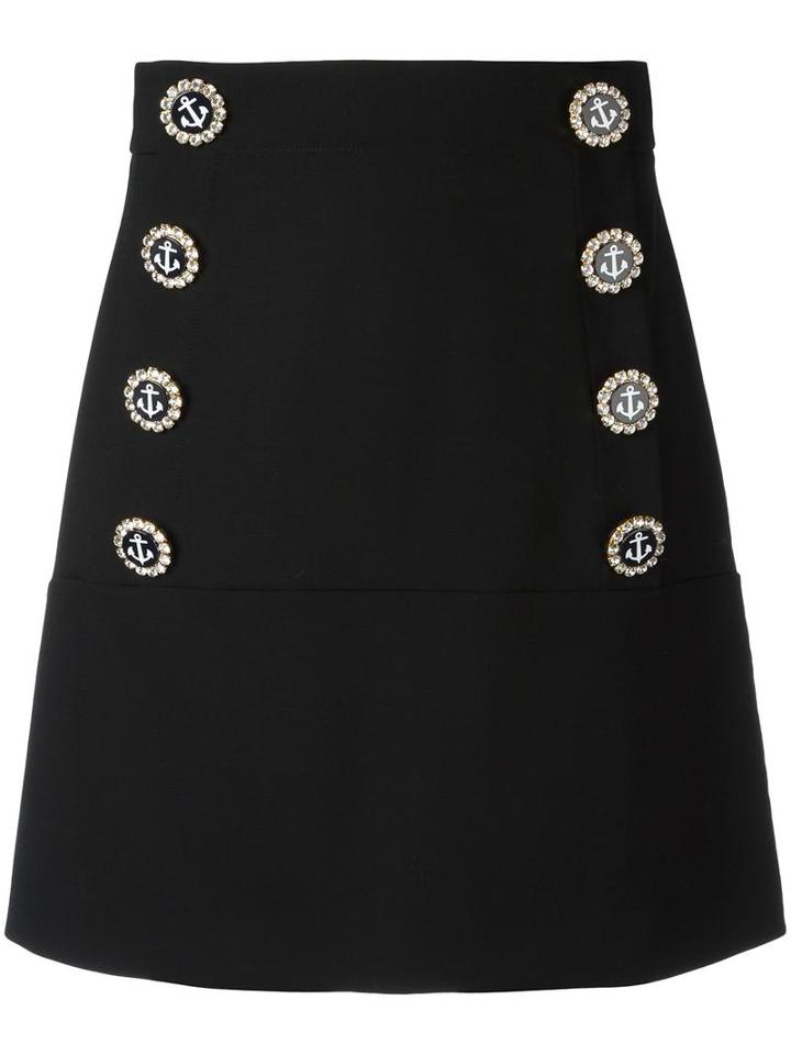 Dolce & Gabbana Nautical Button Skirt, Women's, Size: 40, Black, Virgin Wool/spandex/elastane/silk/polyamide
