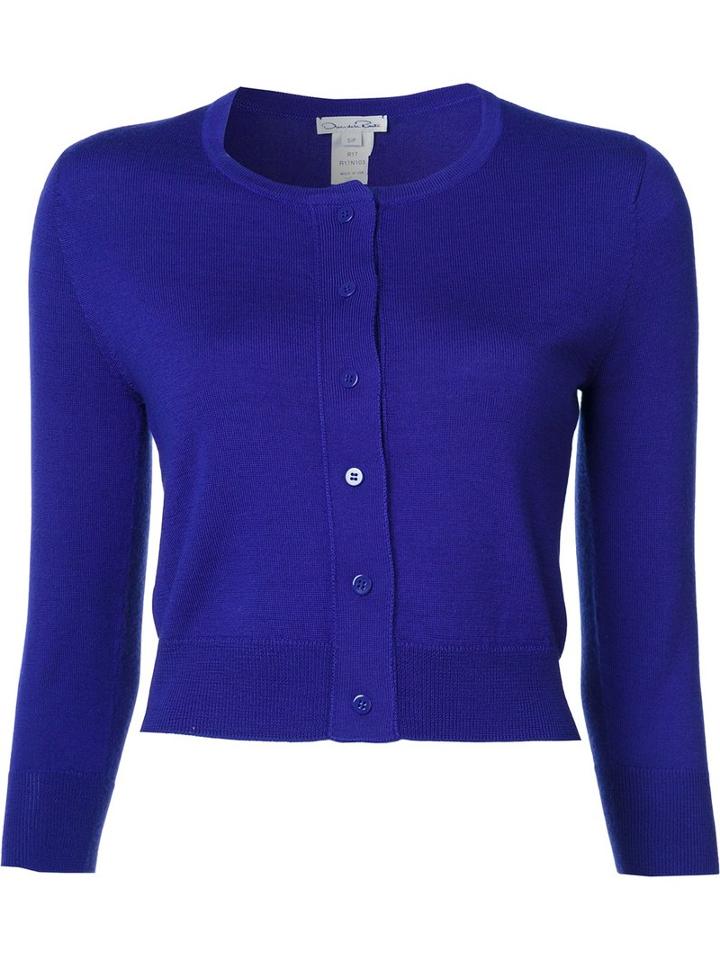 Oscar De La Renta Crew Neck Cardigan, Women's, Size: Xl, Pink/purple, Silk/cashmere