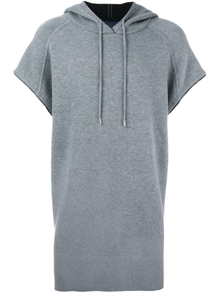 Juun.j Short Sleeve Long Fit Hoodie, Men's, Size: 48, Grey, Wool