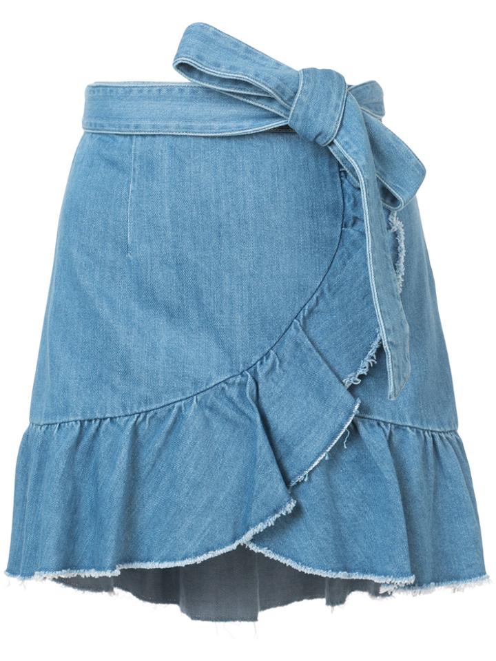 Paige Ruffled Wrap Denim Skirt - Blue