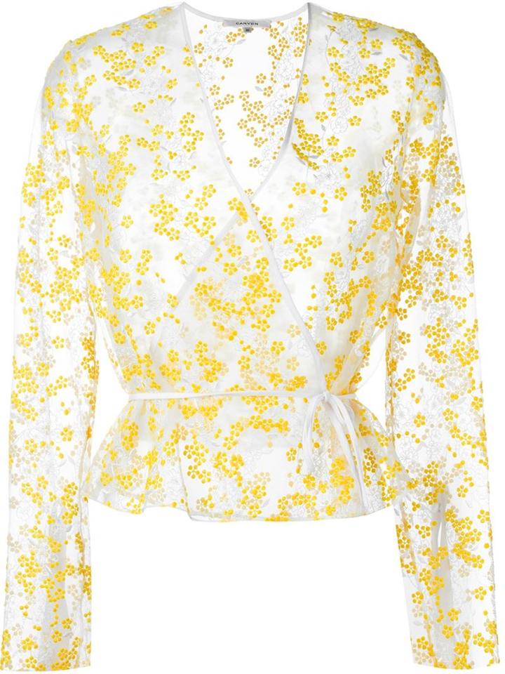 Carven Floral Wrap Jacket, Women's, Size: 38, White, Polyester