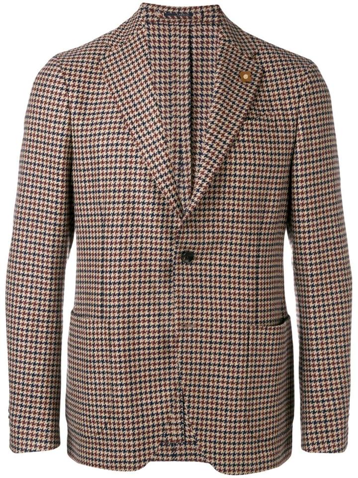 Lardini Fitted Houndstooth Blazer - Brown