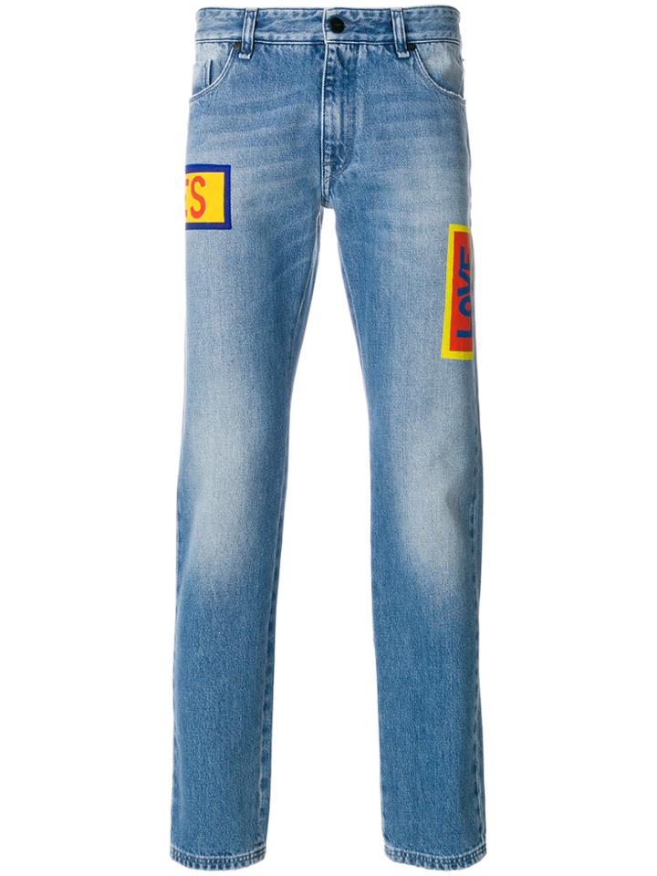 Fendi Stonewashed Printed Jeans - Blue