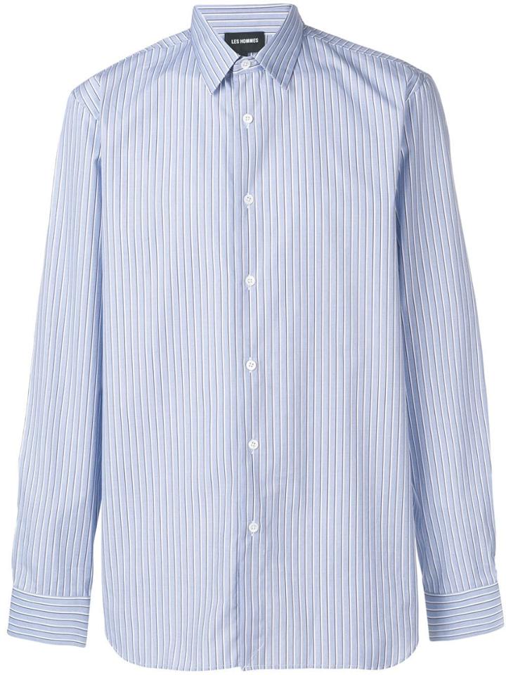 Les Hommes Logo Print Striped Shirt - Blue