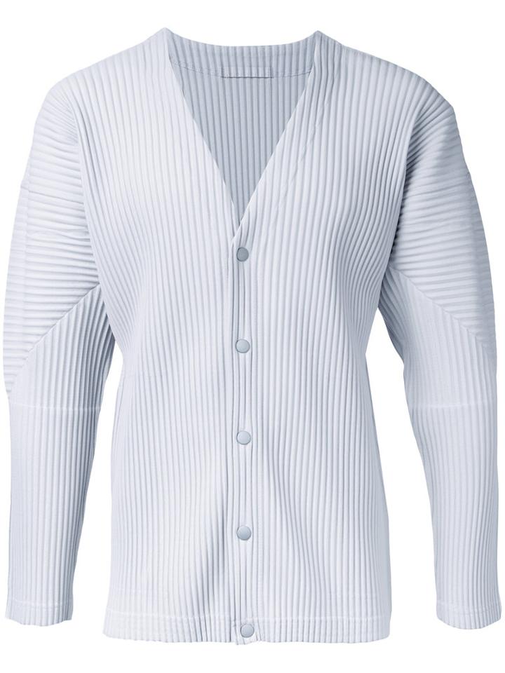 Homme Plissé Issey Miyake Pleated Button Fastening Cardigan, Men's, Size: 2, Grey, Polyester