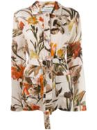 Off-white Floral-print Pyjama Style Top - Neutrals