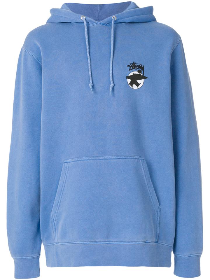 Stussy Logo Print Hoodie - Blue