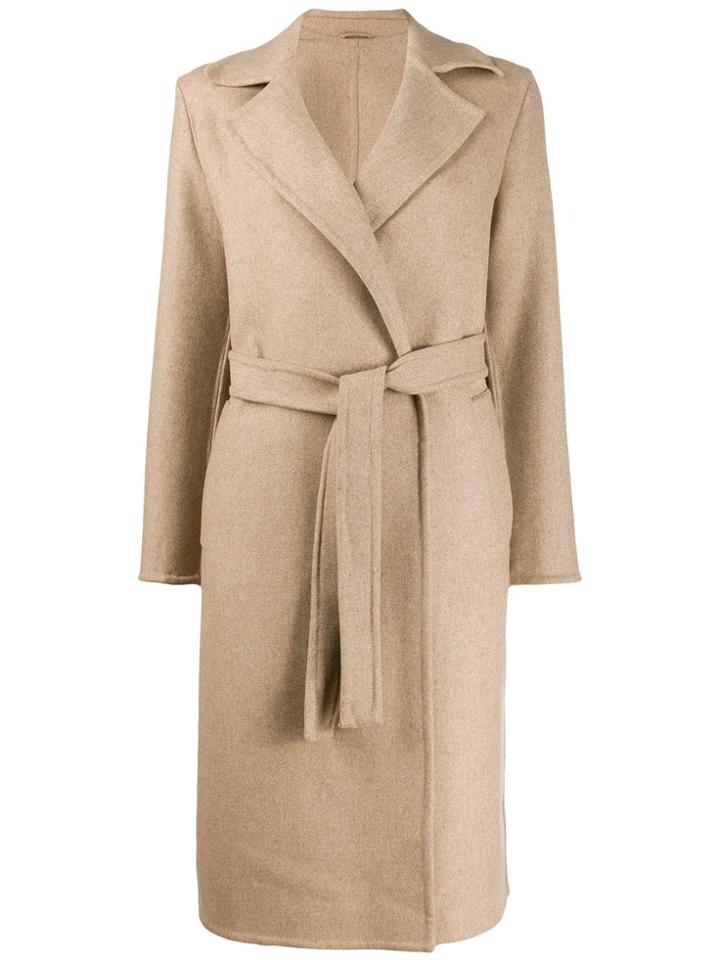 Closed Belted Mid-length Coat - Neutrals