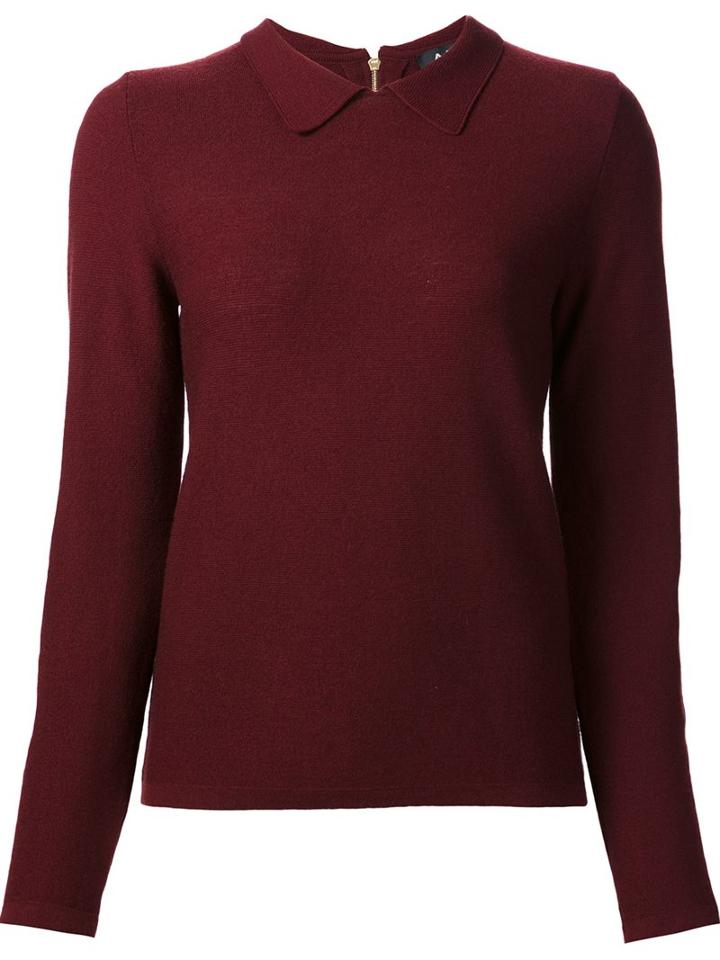 A.p.c. Collared Knitted Top, Women's, Size: Large, Red, Wool
