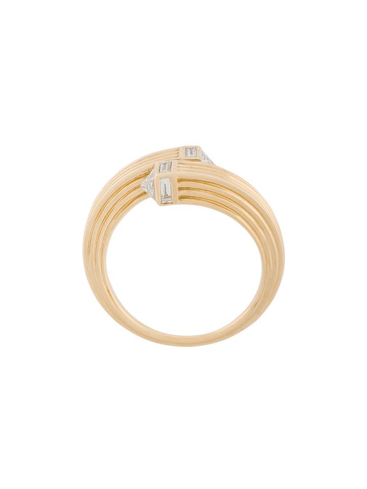 Tejen Fluted Capstone Double Wrap Ring, Size: 7, Metallic
