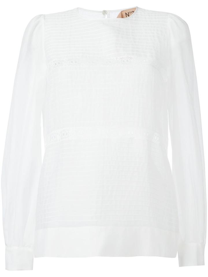 No21 Round Neck Sheer Blouse, Women's, Size: 44, White, Cotton/silk