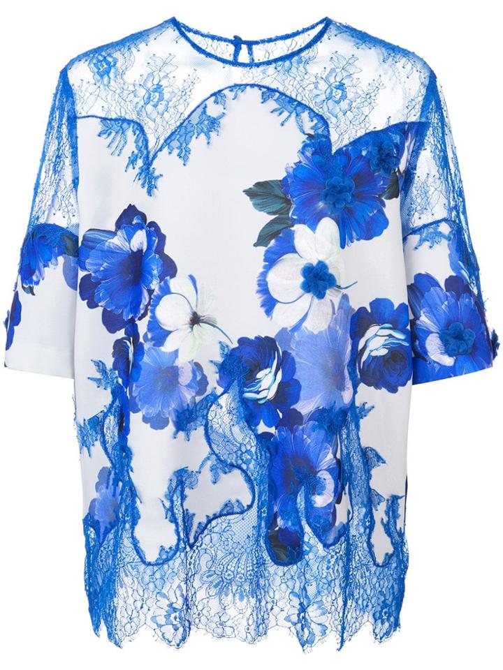 Costarellos Lace Flower Print Top - Grey