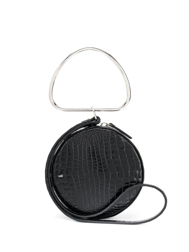 Gu De Croc Embossed Circle Tote Bag - Black