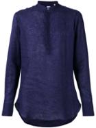 E. Tautz - Slim-fit Grandad Collar Shirt - Men - Linen/flax - 16 1/2, Blue, Linen/flax