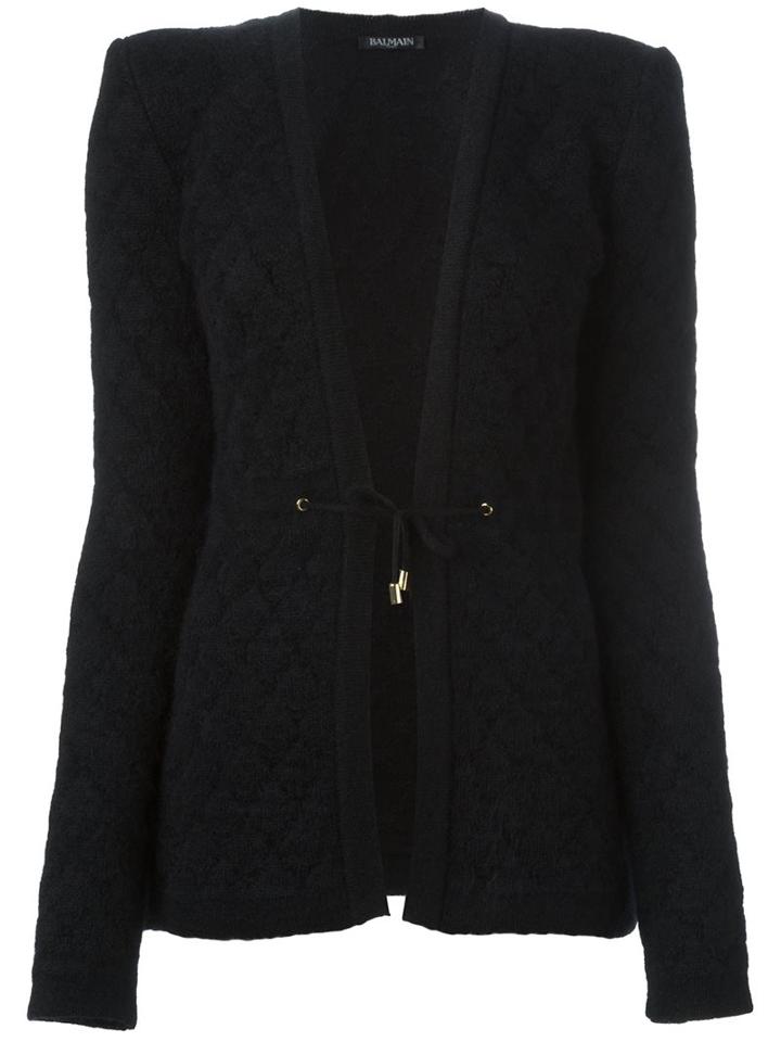 Balmain Tie Fastened Quilted Cardigan, Women's, Size: 36, Black, Polyamide/mohair/wool