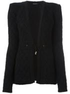 Balmain Tie Fastened Quilted Cardigan, Women's, Size: 36, Black, Polyamide/mohair/wool