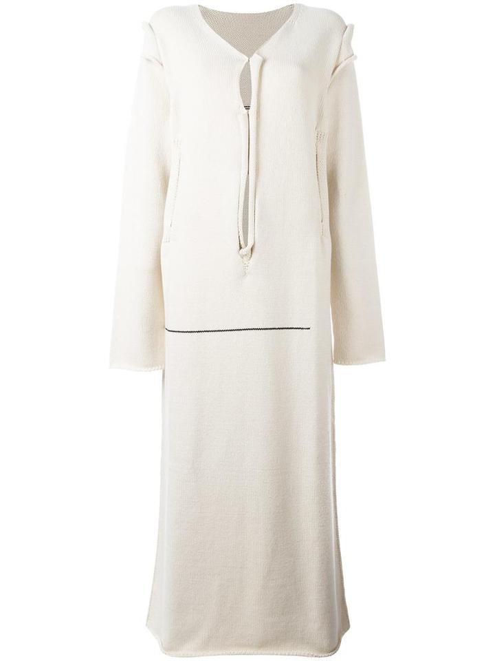 Yohji Yamamoto Front Slit Longsleeved Dress, Women's, Size: Small, Nude/neutrals, Cotton