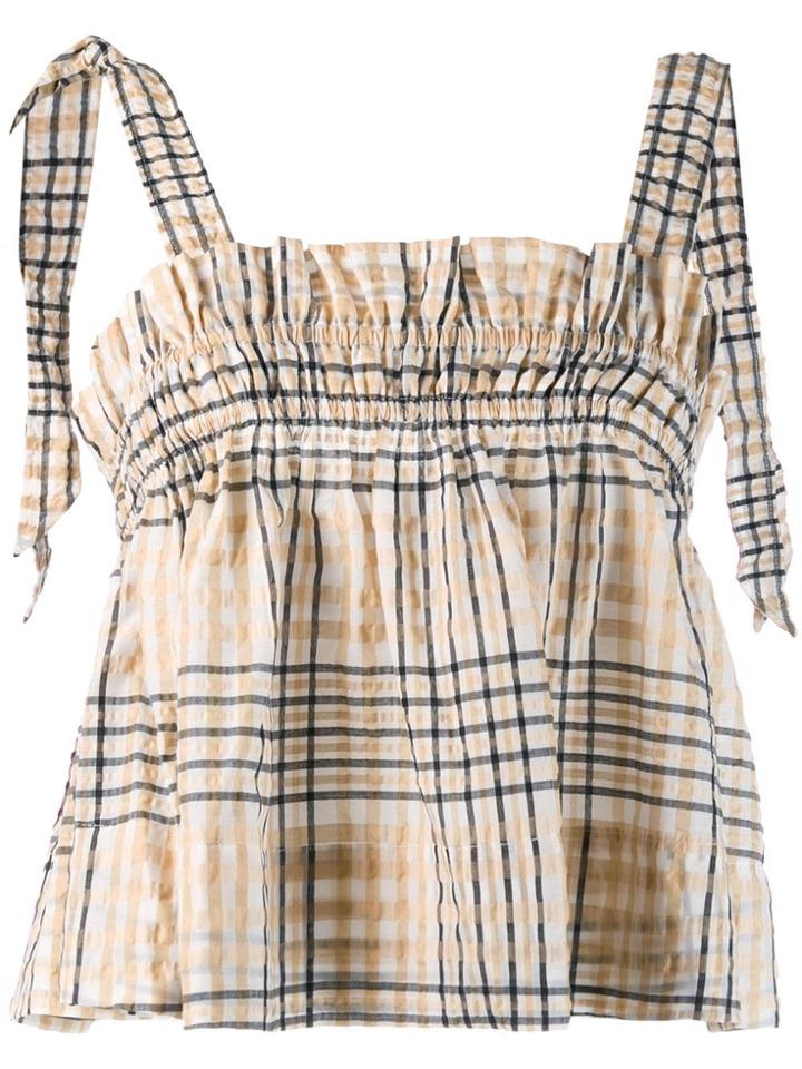 Ganni Ruffle Check Tank Top - Neutrals