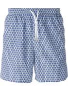 Kiton Circle Print Swim Shorts, Men's, Size: 52, Blue, Polyester