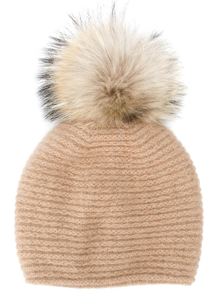 Liska Pom Pom Knit Beanie - Nude & Neutrals