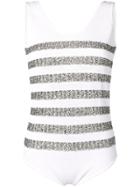 Balmain Metallic Stripe Knitted Bodysuit - White