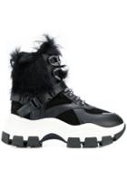 Prada Block High-top Shearling Sneakers - Black