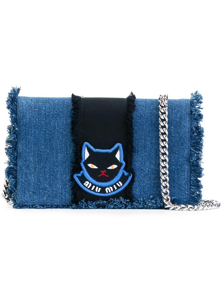 Miu Miu Raw Edge Clutch, Women's, Blue, Cotton