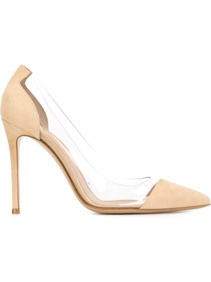 Gianvito Rossi Plexi Pumps, Women's, Size: 38.5, Nude/neutrals, Suede/leather/plastic