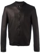 Salvatore Santoro Banded Collar Leather Jacket, Men's, Size: 50, Black, Leather