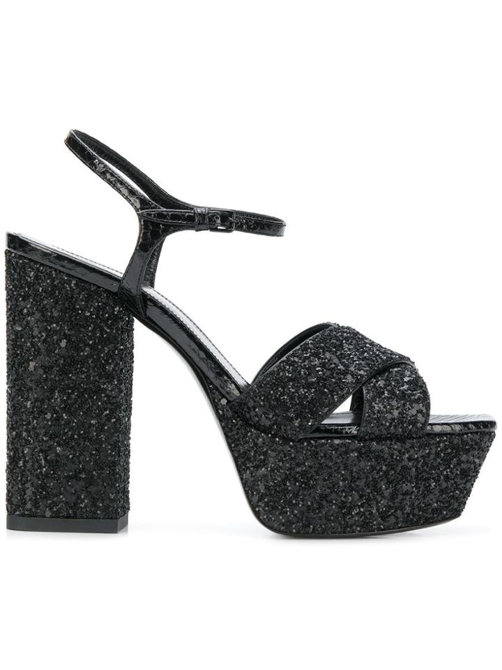 Saint Laurent Glitter Platform Sandals - Black