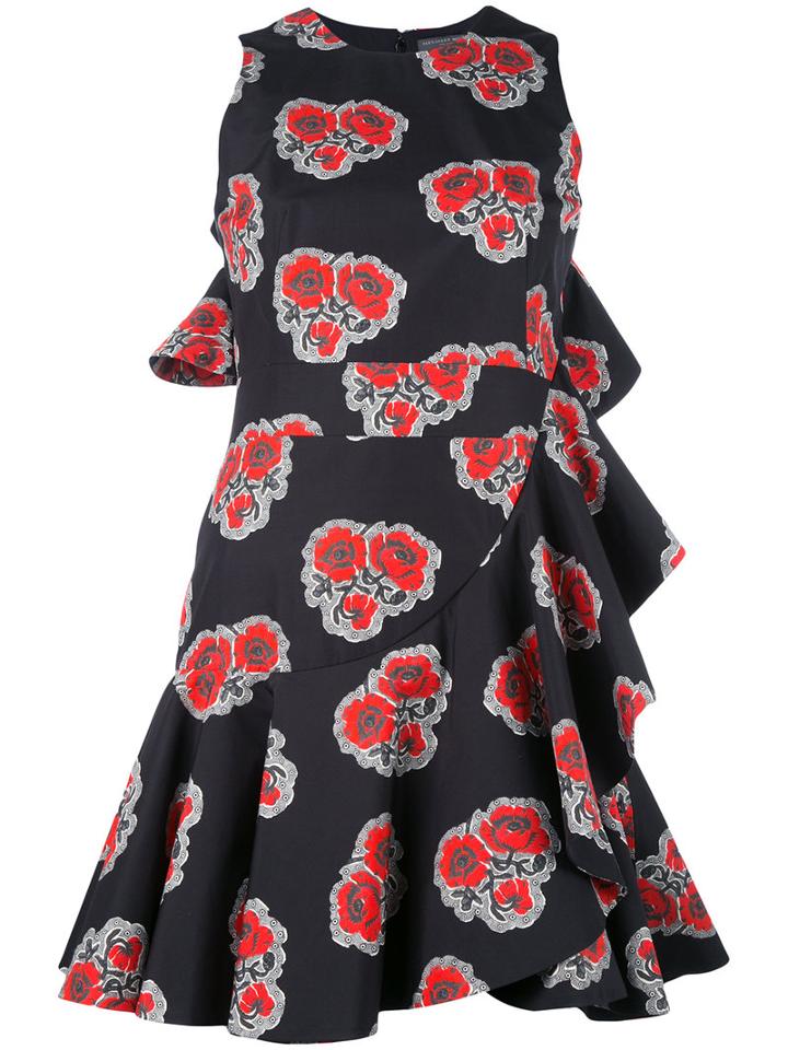 Alexander Mcqueen Floral Shift Dress, Women's, Size: 44, Black, Cotton/silk