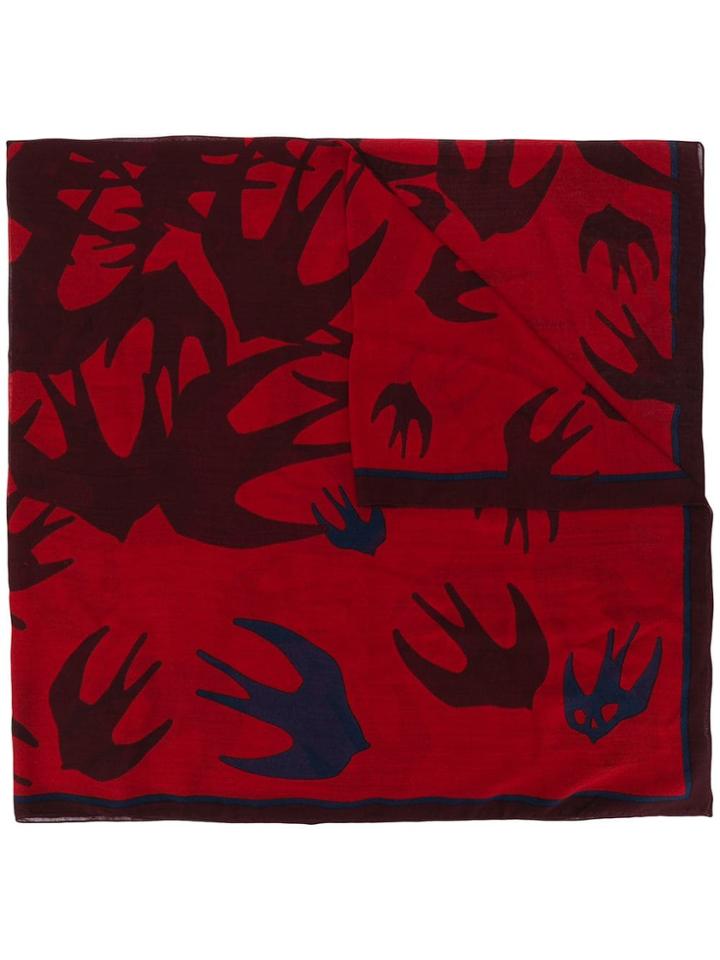 Mcq Alexander Mcqueen Swallow Swarm Jacquard Pashmina - Red