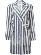 Mm6 Maison Margiela Belted Stripe Coat, Women's, Size: 40, White, Polyester/viscose/virgin Wool
