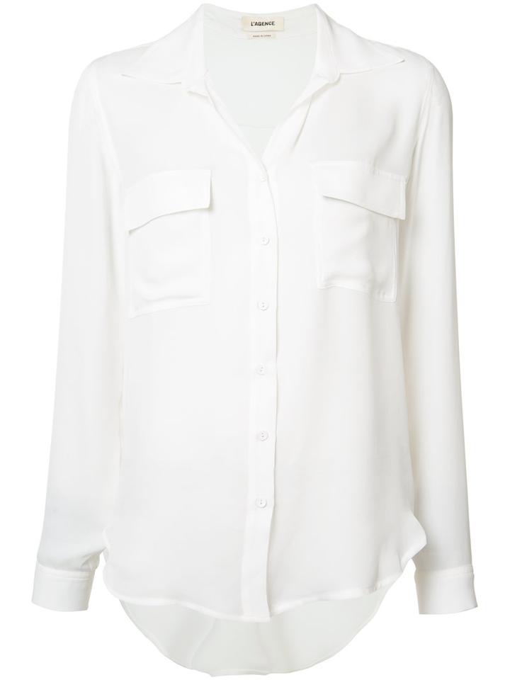 L'agence Silk Pocket Shirt, Women's, Size: Small, White, Silk