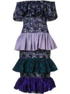 Maki Oh Tiered Adire Off-shoulder Dress, Women's, Size: Small, Black, Silk/cotton/linen/flax/polyester
