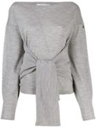 Patrizia Pepe Tie Front Fine Knit Sweater - Grey