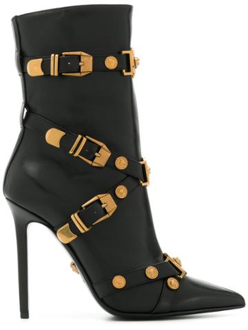 Versace Medal Buckle Ankle Boots - Black