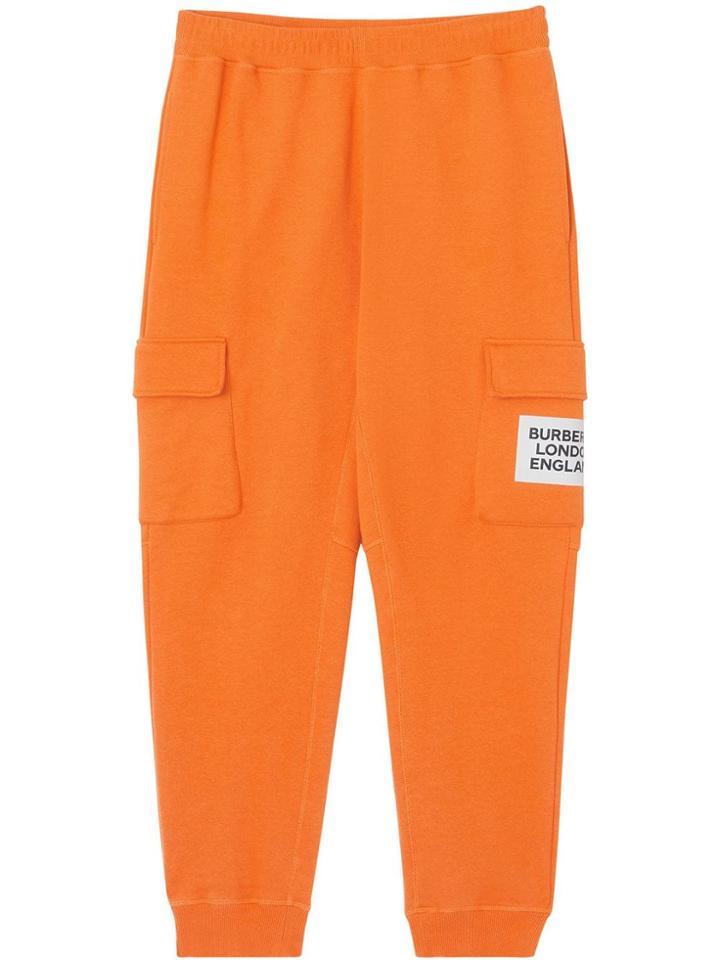 Burberry Logo Print Cotton Trackpants - Orange
