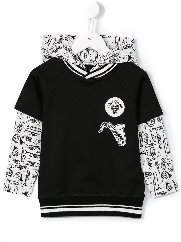 Dolce & Gabbana Kids - Saxophone Patch Hoodie - Kids - Cotton/polyamide - 36 Mth, Black