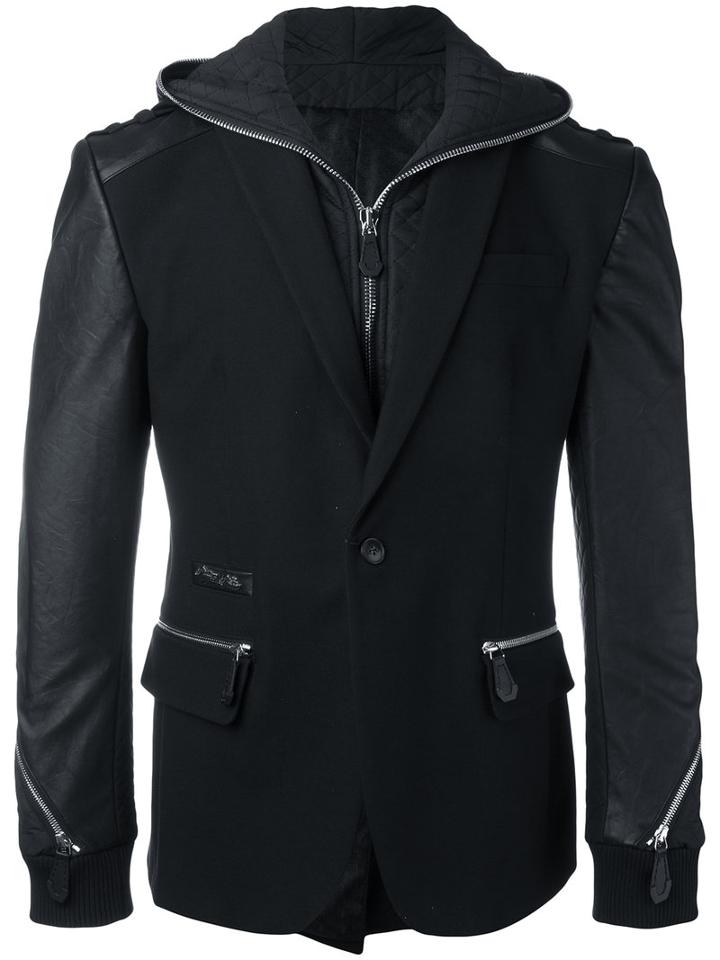 Philipp Plein Zip Detailed Blazer Jacket, Men's, Size: 50, Black, Cotton/polyester/spandex/elastane/viscose