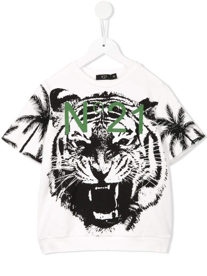 No21 Kids Tiger Print T-shirt, Boy's, Size: 10 Yrs, White