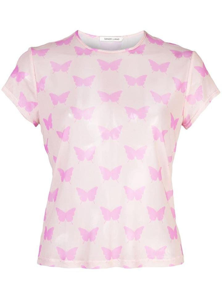 Sandy Liang Butterfly Print Semi-sheer Top - Neutrals