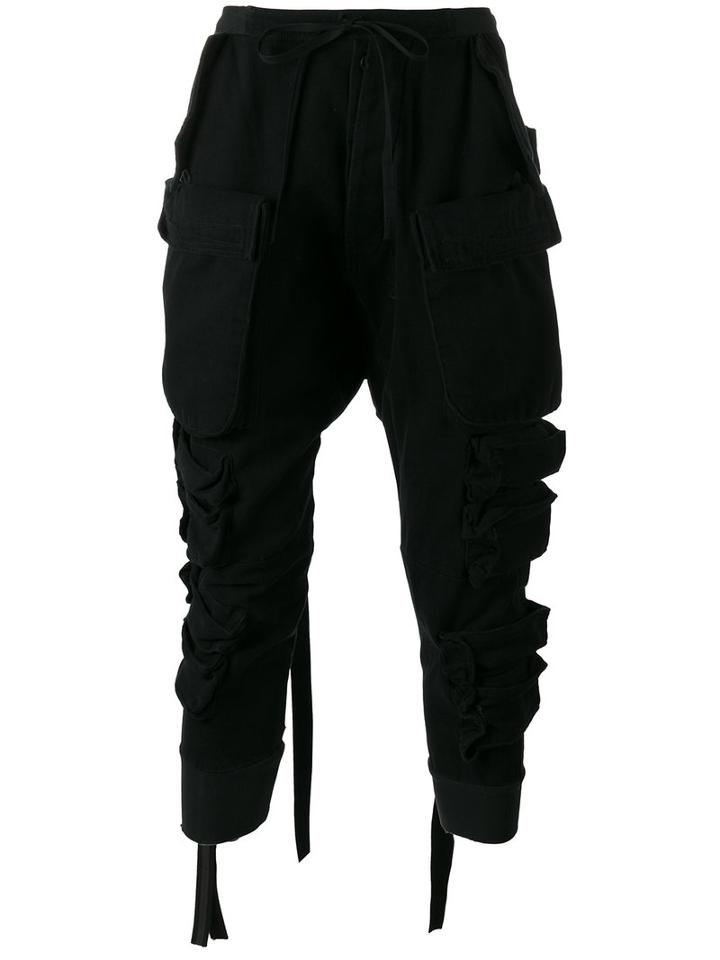 Unravel Project - Cropped Drop Crotch Pants - Men - Cotton - M, Black, Cotton