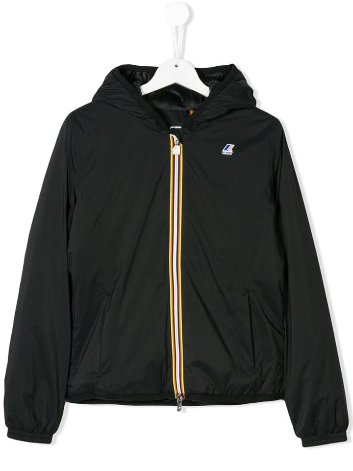 K Way Kids Contrast Logo Bomber Jacket - Black