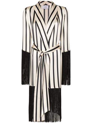We Are Leone Fringed Stripe Robe - White