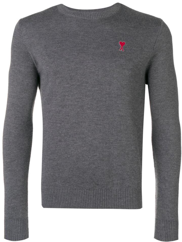 Ami Alexandre Mattiussi Crewneck Sweater Ami De Coeur Patch - Grey