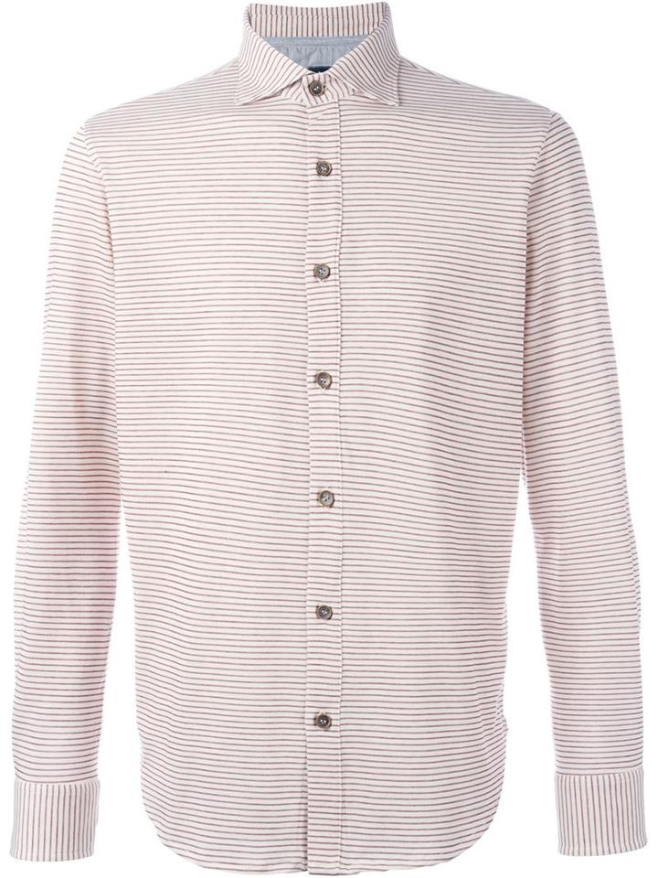Eleventy Striped Shirt, Men's, Size: M, Nude/neutrals, Cotton