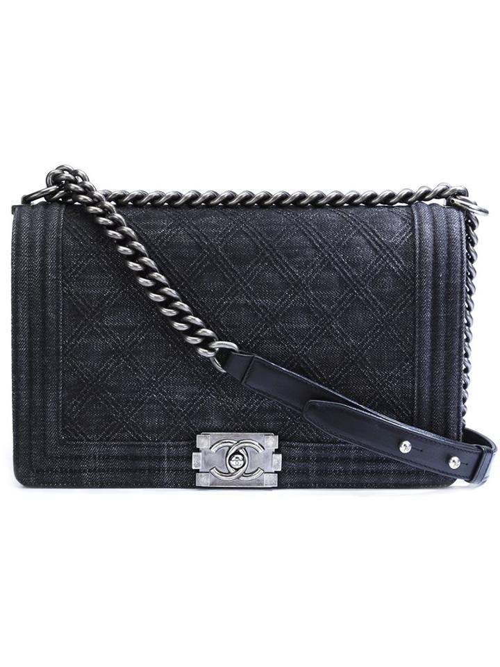 Chanel Vintage Quilted Denim Shoulder Bag, Women's, Black