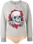 Unravel Project Distressed Skull Sweat Bodysuit, Women's, Size: Xs, Grey, Cotton/polyamide/spandex/elastane