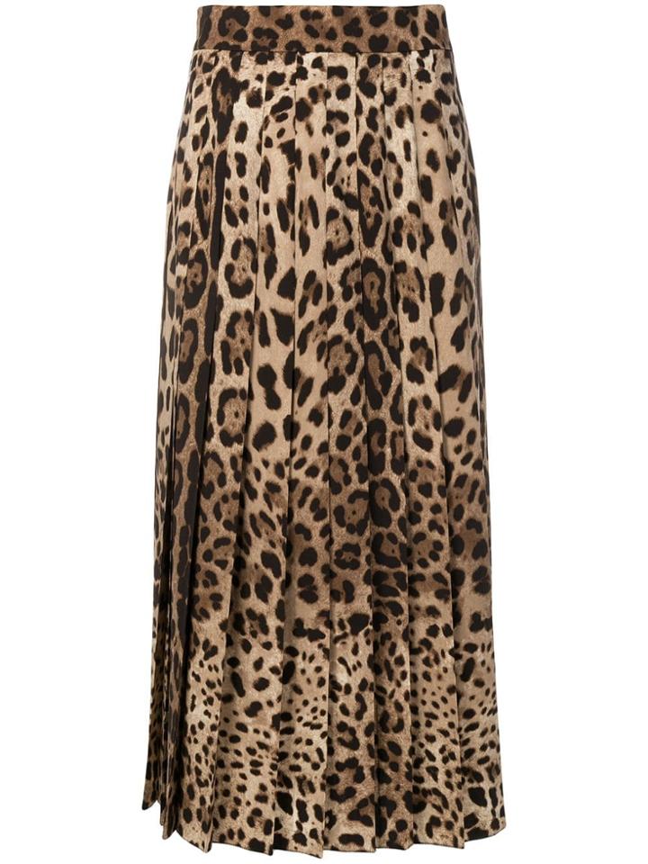 Dolce & Gabbana Leopard Print Pleated Maxi Skirt - Brown